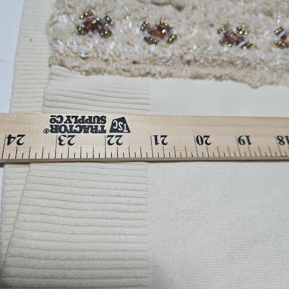 Boston Proper Cream Knit Embellished Cardigan With Beads, Size Med Eclectic Glam - Picture 7 of 13